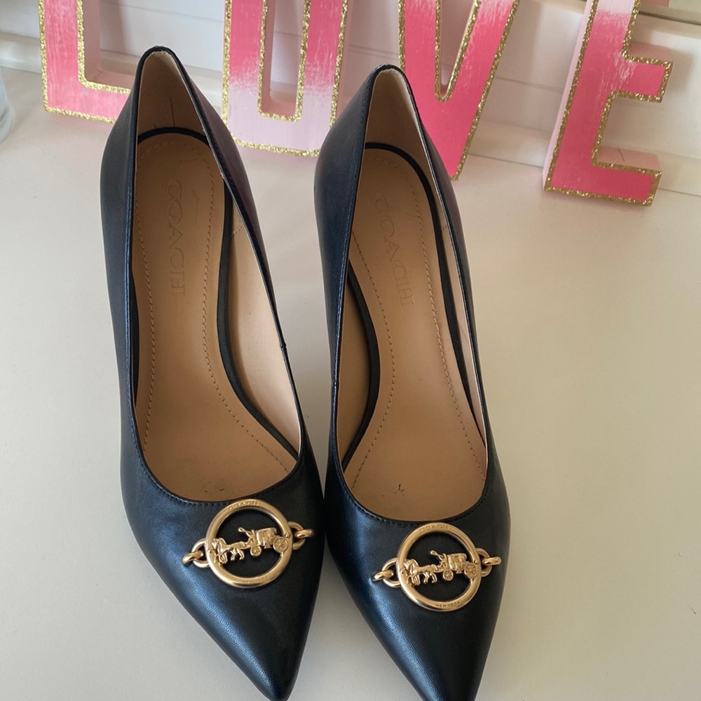 Coach black leather heels